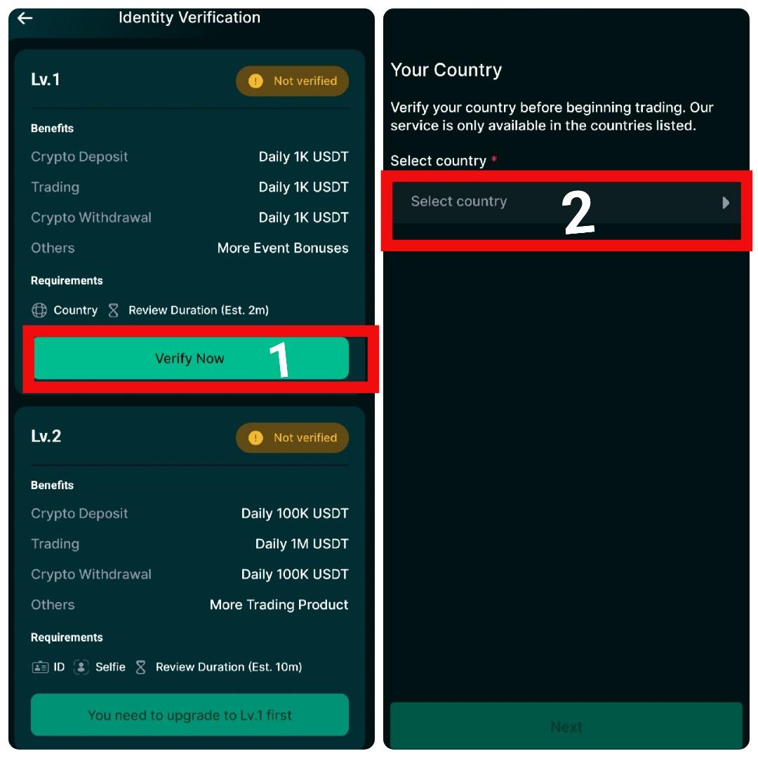 Screenshot photo on how to complete Kyc identity verification on Coinsavi exchange for level 1