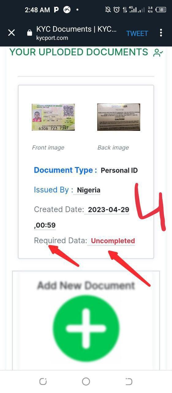 Screenshot photo on how to complete sidra bank Kyc verification 