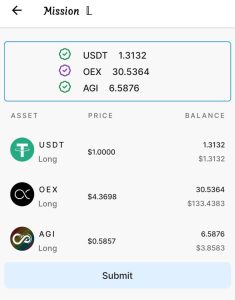 screenshot on how to complete mission L on the OEX app