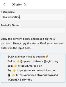 screenshot 1 on how to complete mission X on the OEX app